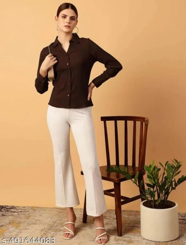 Poshak_Wiz_Womensolid_Casual_Brown_Shirt
