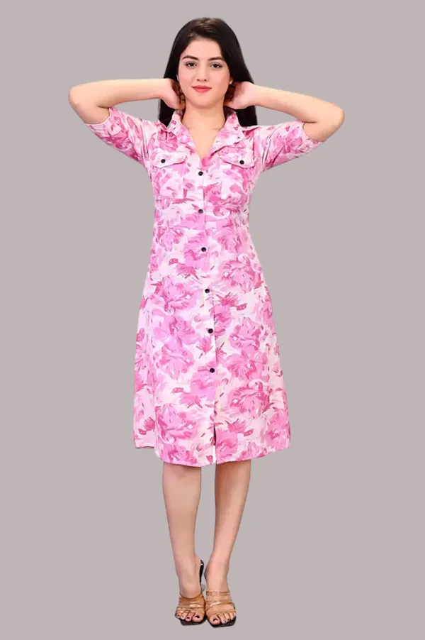 Poshak_Wiz_Women_Girls_A_Line_Dress_Casual_Wear_Printed_Short_Sleeve_Dress_Fabric_Cotton_In_Pink_Colour