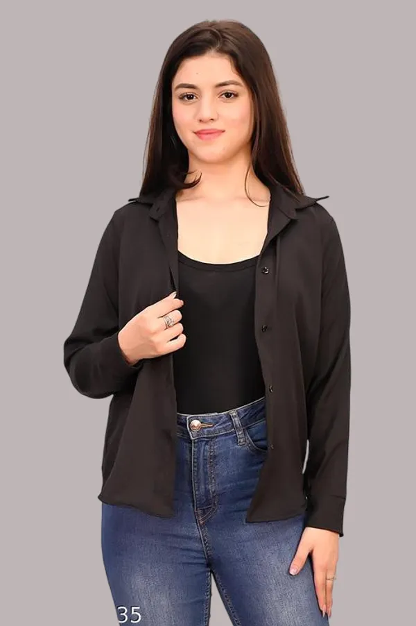 Poshak_Wiz_Womensolid_Casual_Black_Shirt