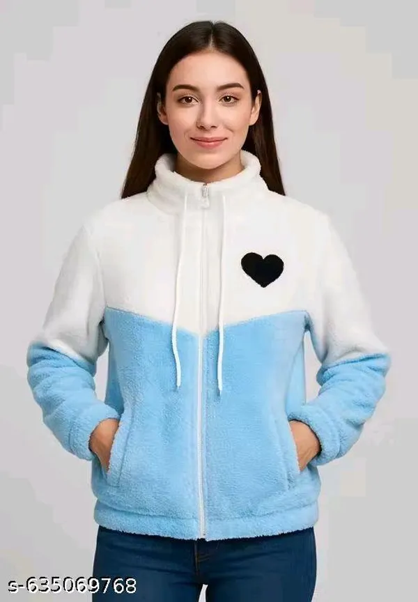 Womens_Solid_Two_Coloured_Heart_Patch_Full_Sleeve_Fur_Jacket