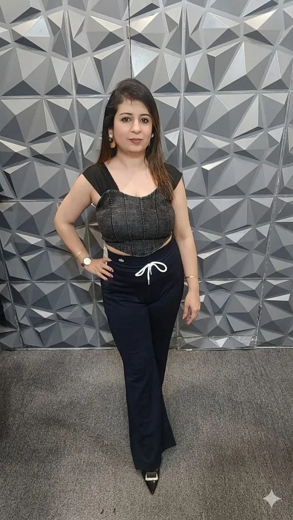 Black_Denim_Crop_Top_With_Navy_Blue_High-Waist_Trousers_For_Women