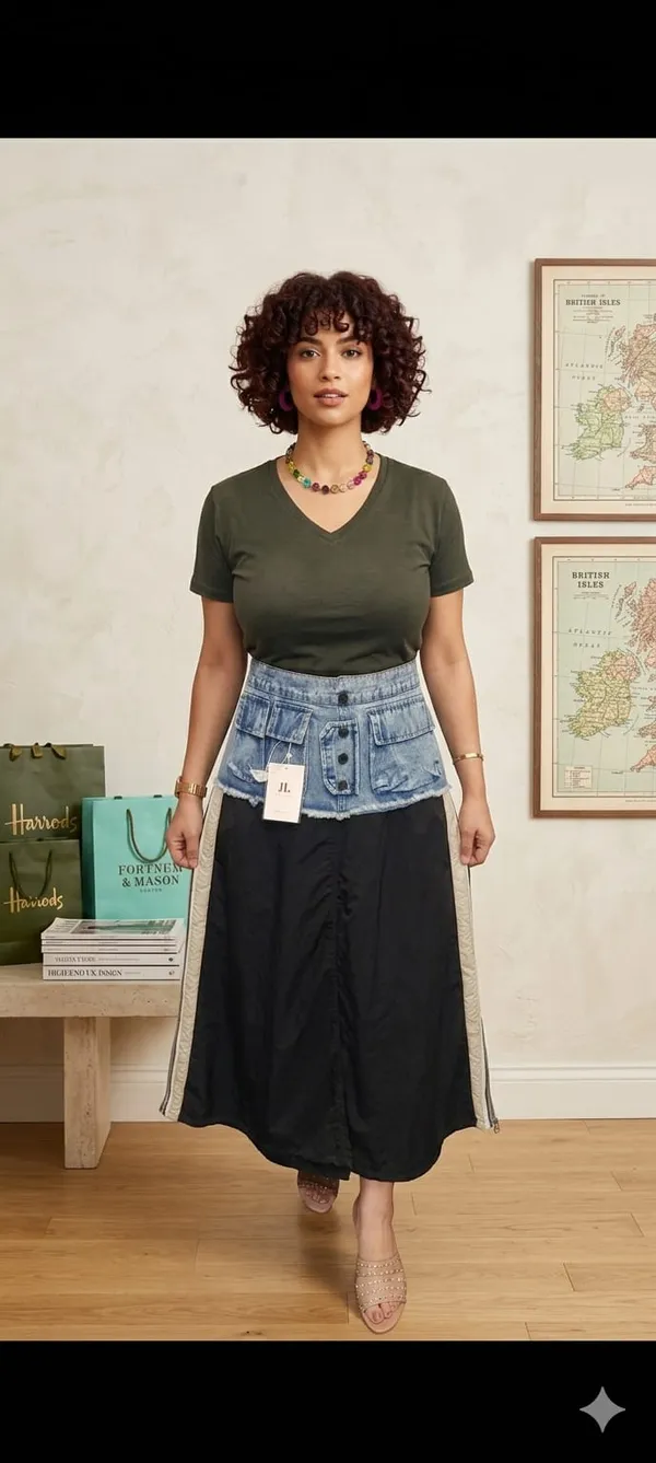 Black_V-Neck_T-Shirt_With_Denim_Skirt_Outfit_For_Women