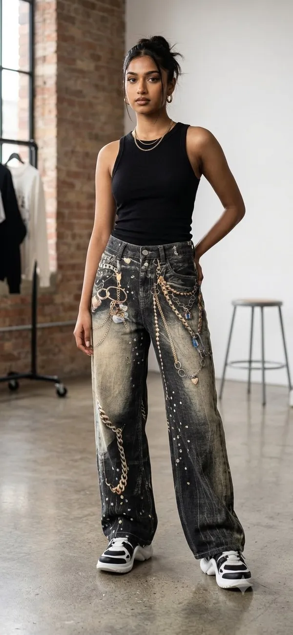Denim_Distressed_Denim_Embellished_Chain_Detail_Wide_Leg_Jeans