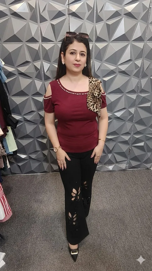 Red_Cold_Shoulder_Embellished_Top_For_Women
