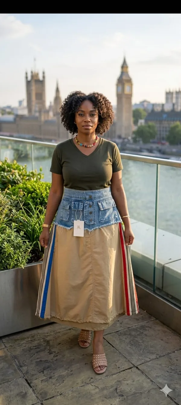 Khaki_Denim_Striped_Maxi_Skirt_For_Women