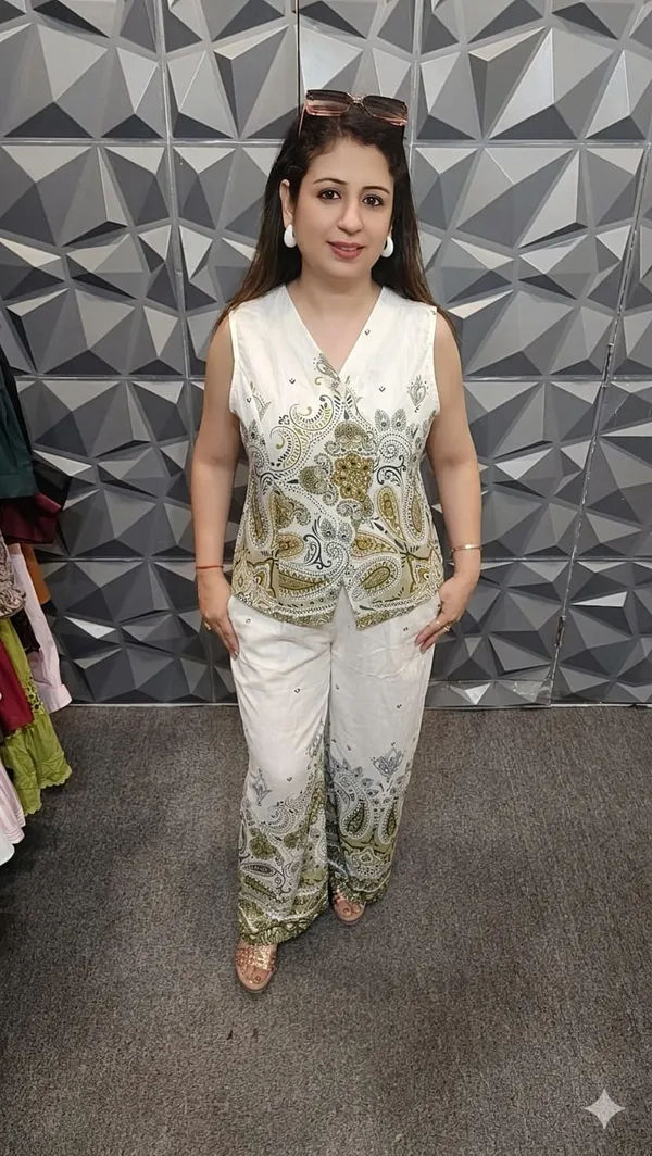 Golden_&_White_Embroidered_Paisley_Sleeveless_Top_And_Pants_Co-Ord_Set