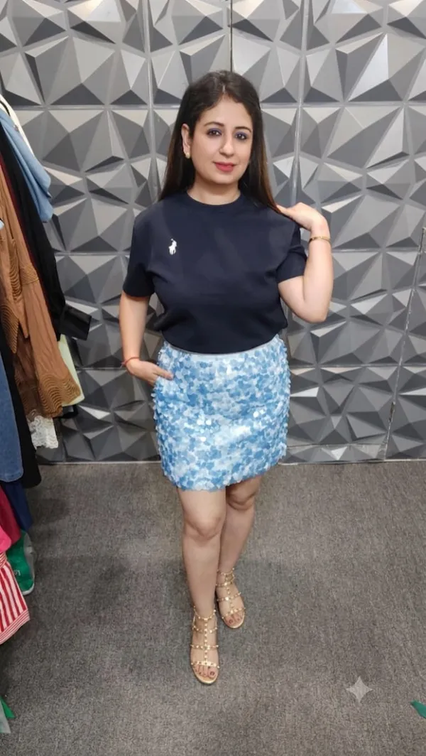 Blue_Sequin_Embellished_Mini_Skirt_For_Women