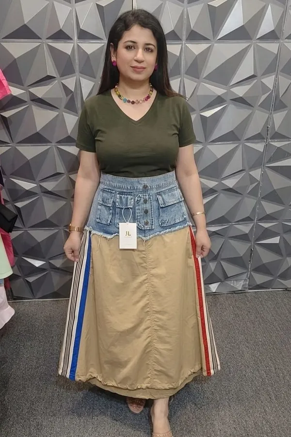 Khaki_Denim_Striped_Maxi_Skirt_For_Women