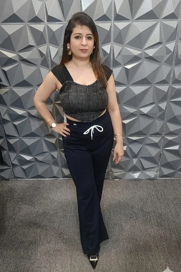 Black_Denim_Crop_Top_With_Navy_Blue_High-Waist_Trousers_For_Women