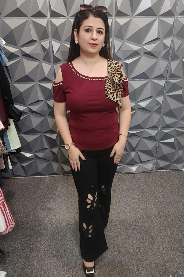 Red_Cold_Shoulder_Embellished_Top_For_Women