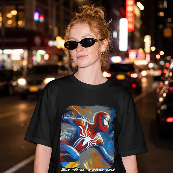 Spiderman,_Oversize_,_black_Cotton_Graphic_T-Shirt_For_Unisex