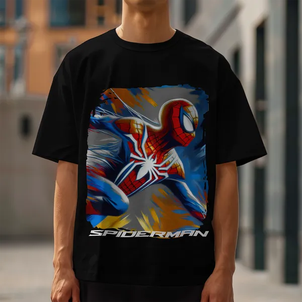 Spiderman,_Oversize_,_black_Cotton_Graphic_T-Shirt_For_Unisex