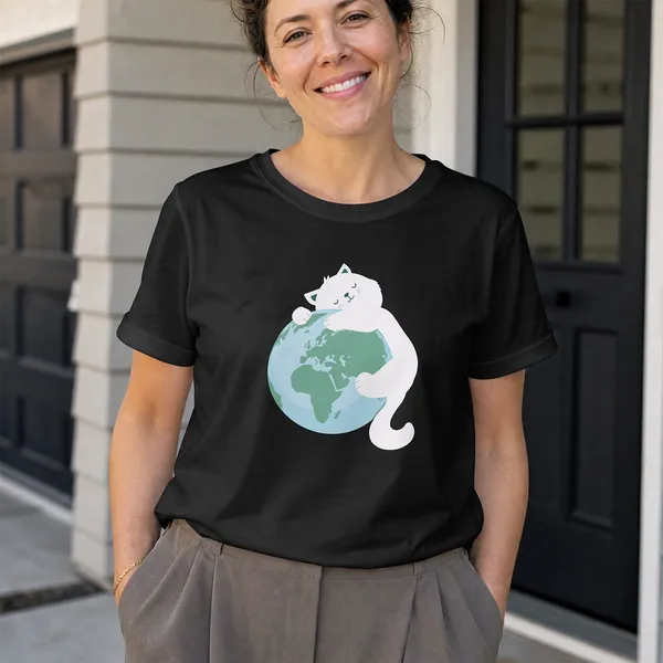 Cat_World_Graphic_Black_Cotton_T-Shirt_For_Men_And_Women
