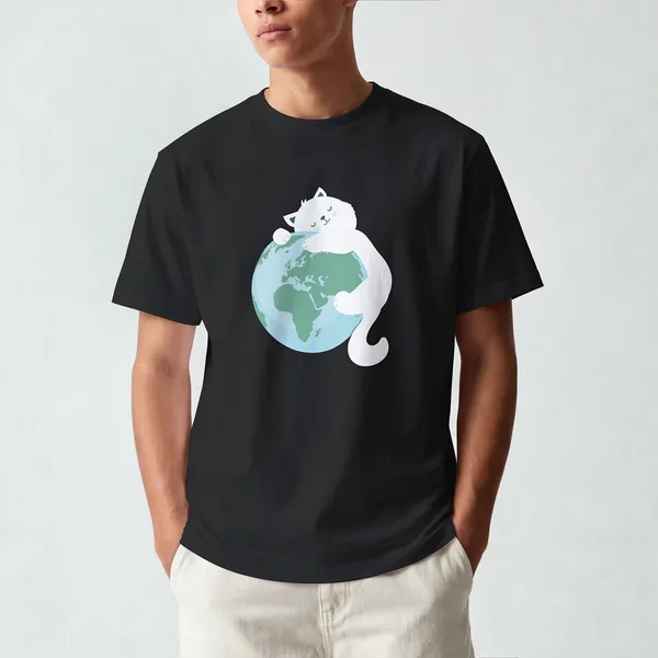 Cat_World_Graphic_Black_Cotton_T-Shirt_For_Men_And_Women
