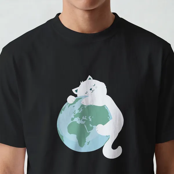 Cat_World_Graphic_Black_Cotton_T-Shirt_For_Men_And_Women