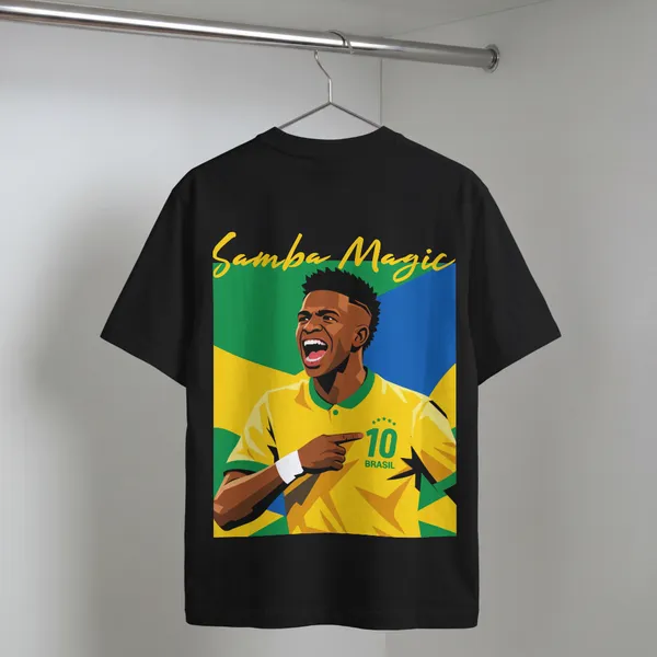 Vinicius_Jr_Samba_Magic_Brazil_Football_Graphic_Oversized_Black_Cotton_T-Shirt_For_Men_And_Women