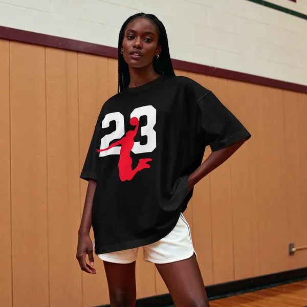 Jordan__23_NBA_Basketball_Oversized_Black_Cotton_T-Shirt_For_Men_And_Women