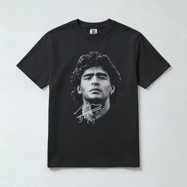 Maradona_Portrait_And_Signature_Graphic_Black_Cotton_T-Shirt_For_Men_And_Women
