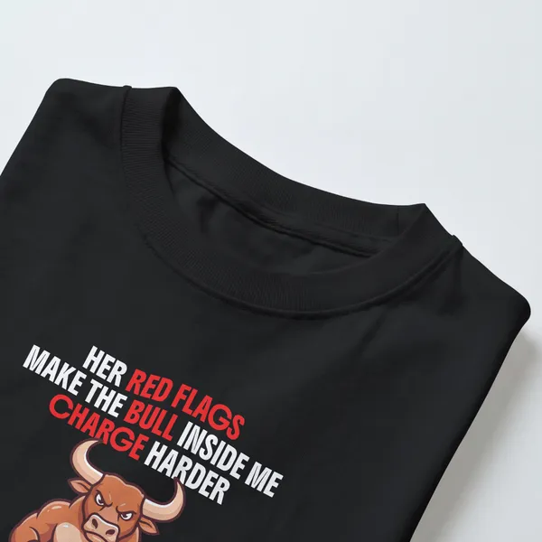 Red_Flag_And_Bull_Graphic_Black_Cotton_T-Shirt_For_Men_And_Women