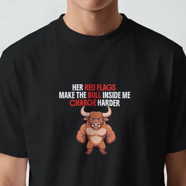 Red_Flag_And_Bull_Graphic_Black_Cotton_T-Shirt_For_Men_And_Women