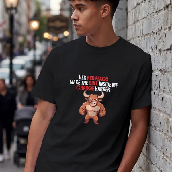 Red_Flag_And_Bull_Graphic_Black_Cotton_T-Shirt_For_Men_And_Women