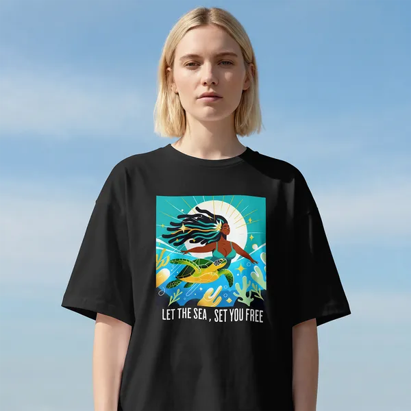 Sea_Girl__Graphic_Regular_Cotton_Black_T-Shirt_For__Women