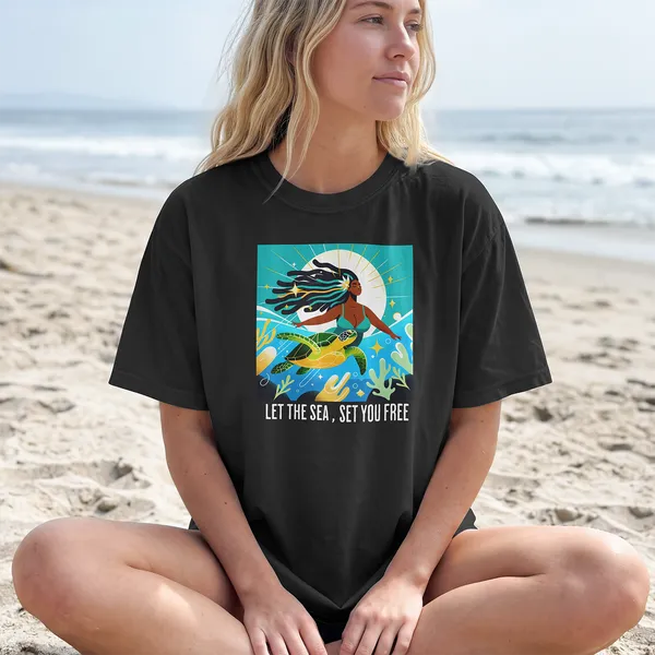 Sea_Girl__Graphic_Regular_Cotton_Black_T-Shirt_For__Women