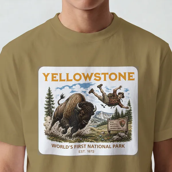 Yellowstone_National_Park__Graphic_khaki_Cotton_T-Shirt_For_Men_And_Women