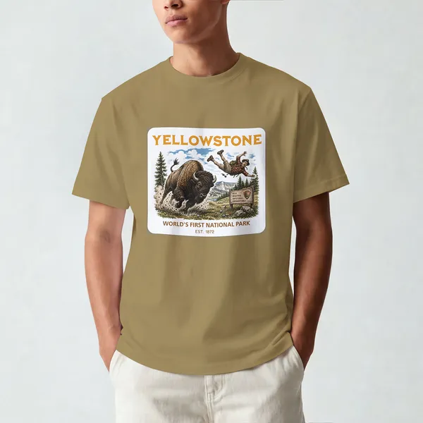 Yellowstone_National_Park__Graphic_khaki_Cotton_T-Shirt_For_Men_And_Women