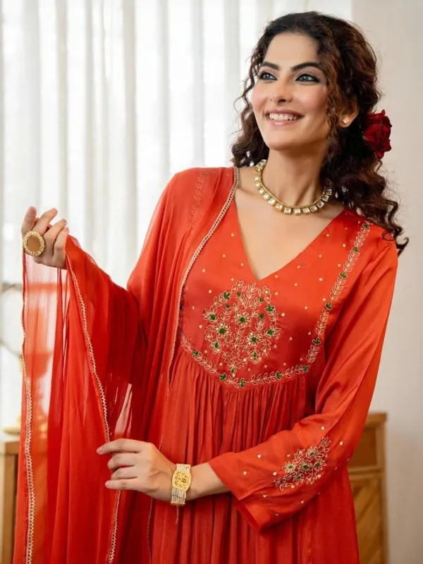 Orange_Cotton_Embroidered_Kurta_Set_For_Women