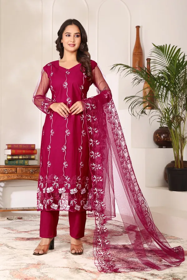 Maroon_Cotton_Embroidered_Kurta_Set_With_Dupatta_For_Women
