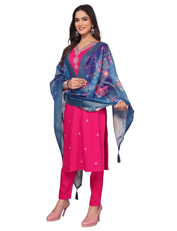 Pink_Cotton_Embroidered_Kurta_Set_With_Floral_Dupatta_For_Women