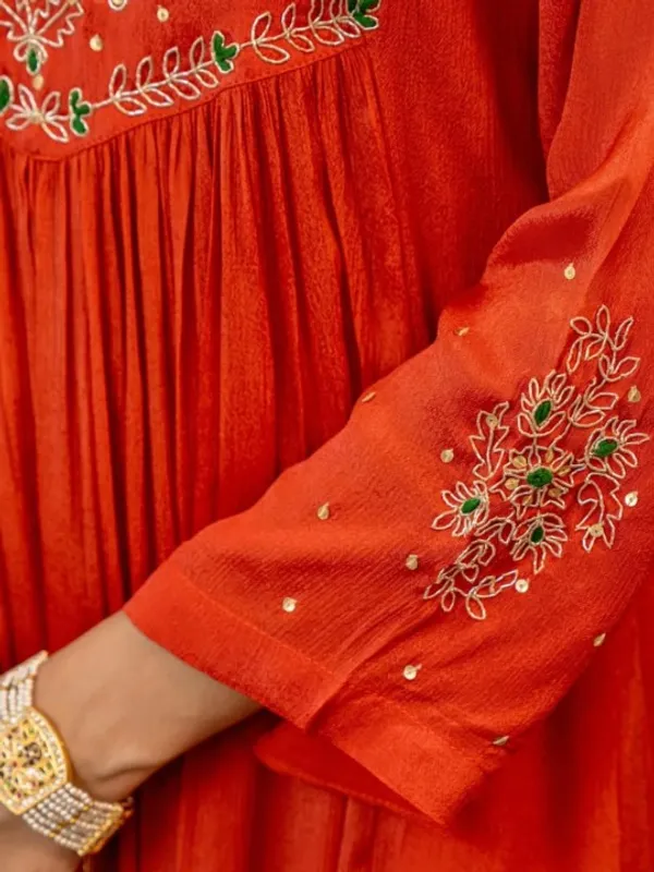 Orange_Cotton_Embroidered_Kurta_Set_For_Women