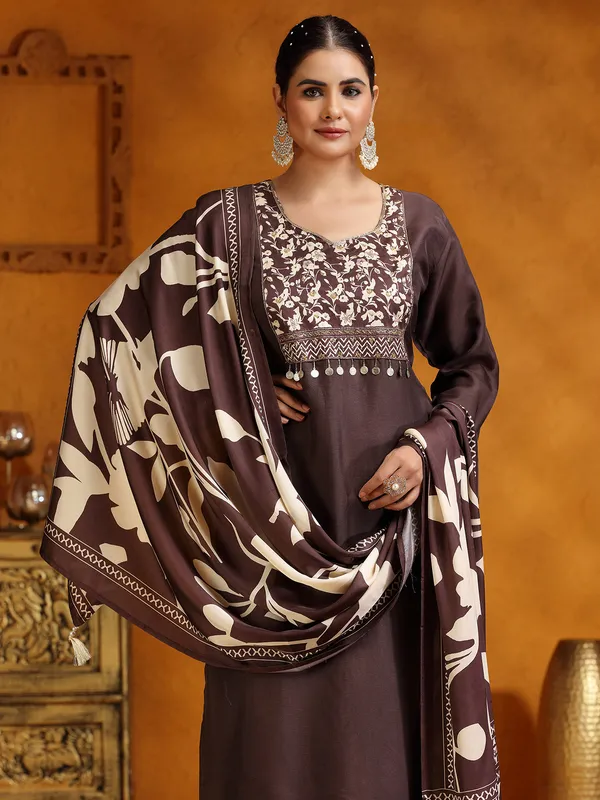Brown_Cotton_Embroidered_Salwar_Suit_Set_For_Women