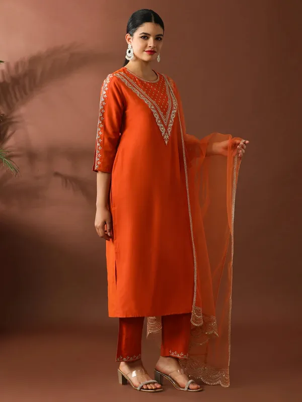 Orange_Cotton_Embroidered_Kurta_Set_With_Dupatta_For_Women