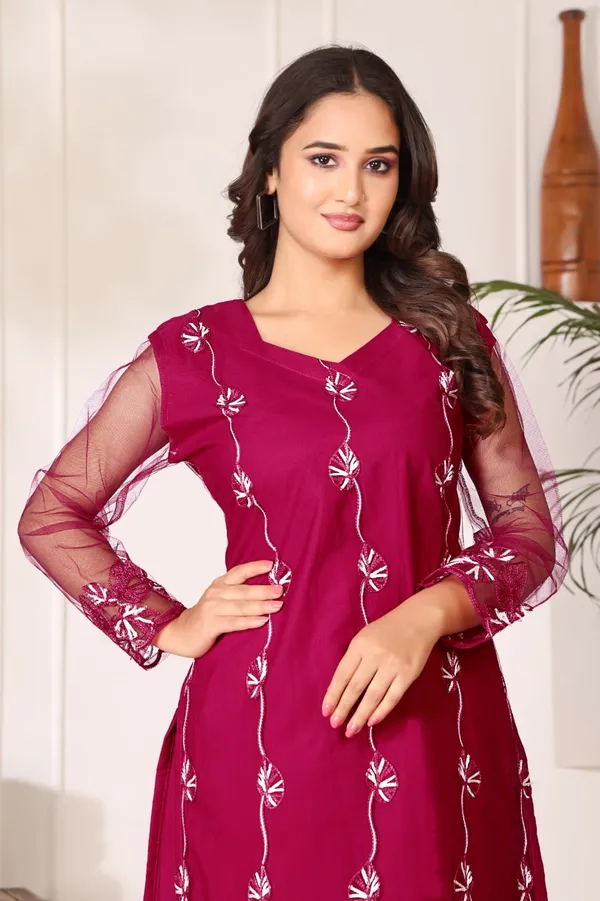 Maroon_Cotton_Embroidered_Kurta_Set_With_Dupatta_For_Women