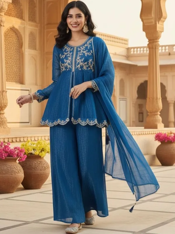 Blue_Cotton_Embroidered_Kurta_Set_With_Dupatta_For_Women