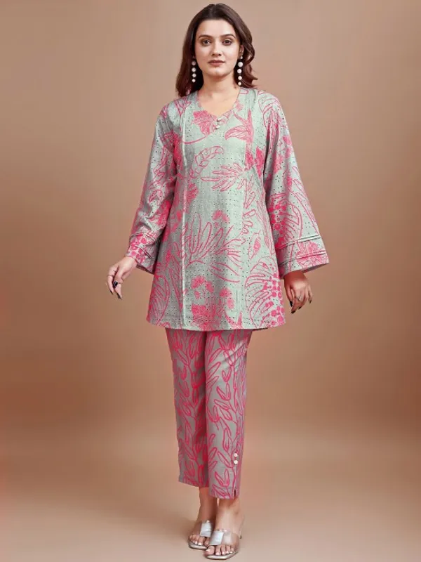 Pink_Green_Cotton_Printed_Kurta_Set_For_Women