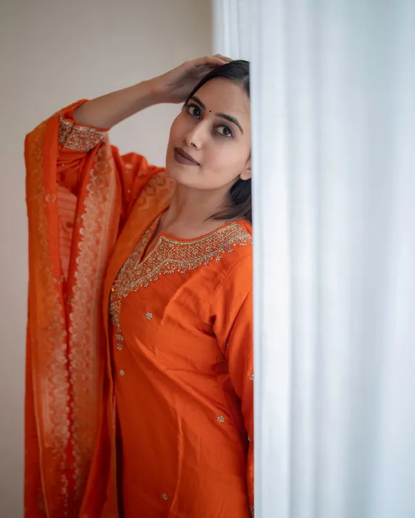 Orange_Cotton_Embellished_Kurta_Set_For_Women