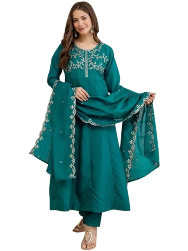 Teal_Cotton_Embroidered_Anarkali_Suit_Set_For_Women