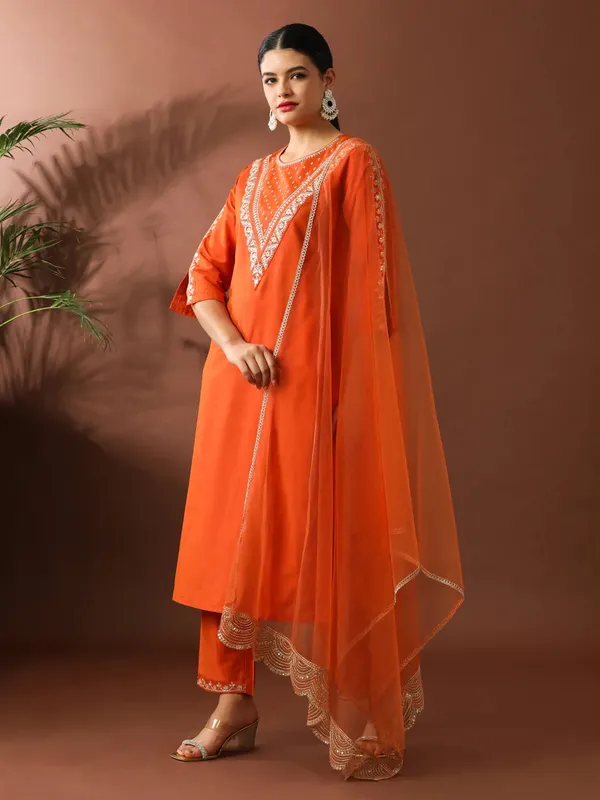 Orange_Cotton_Embroidered_Kurta_Set_With_Dupatta_For_Women