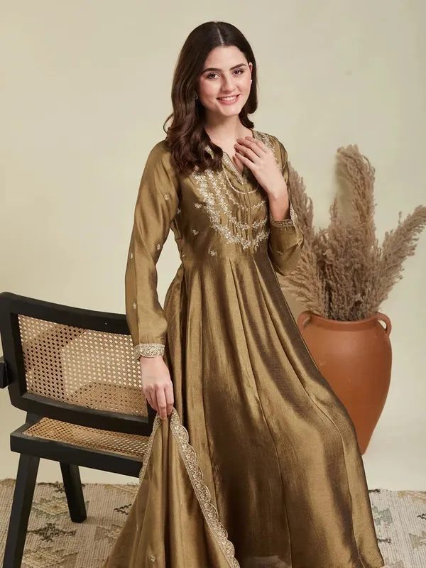 Golden_Cotton_Embroidered_Anarkali_Kurta_Set_For_Women