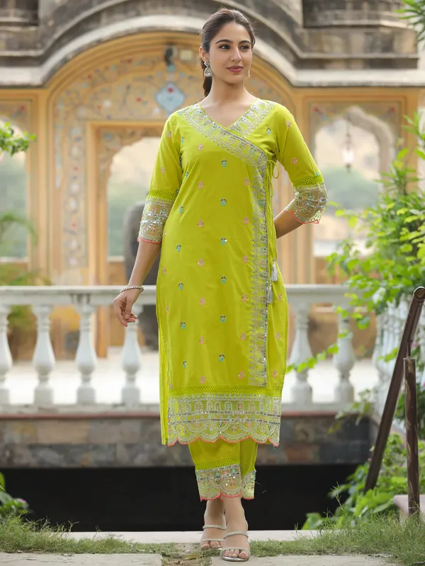 Lime_Green_Cotton_Straight_Kurta_Set_For_Women