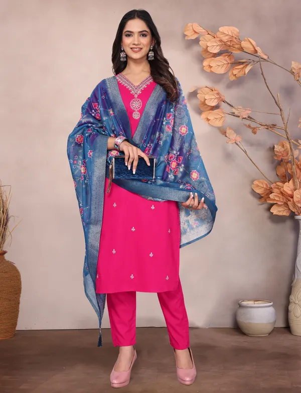 Pink_Cotton_Embroidered_Kurta_Set_With_Floral_Dupatta_For_Women