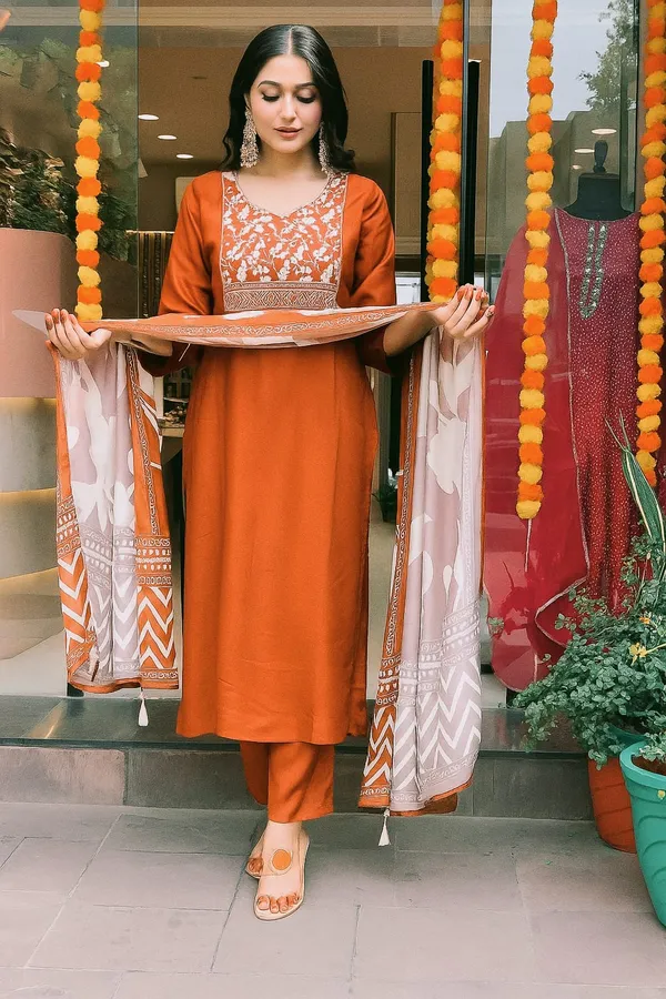 Orange_Cotton_Embroidered_Kurta_Set_For_Women