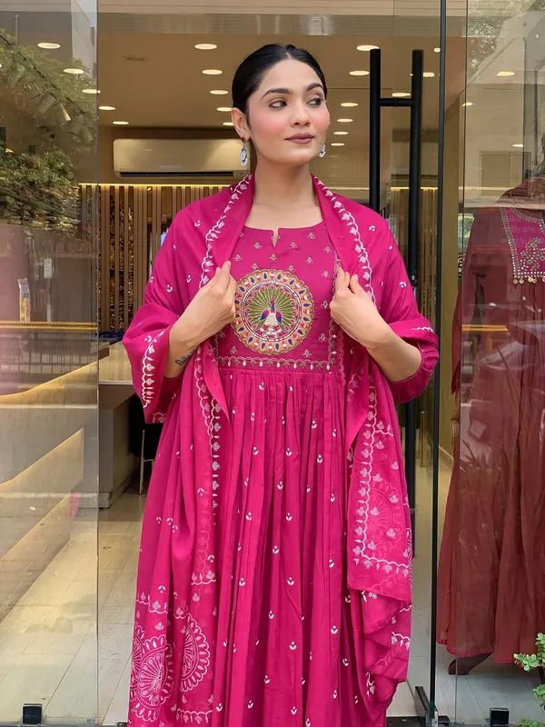 Pink_Cotton_Embroidered_Anarkali_Suit_Set_For_Women