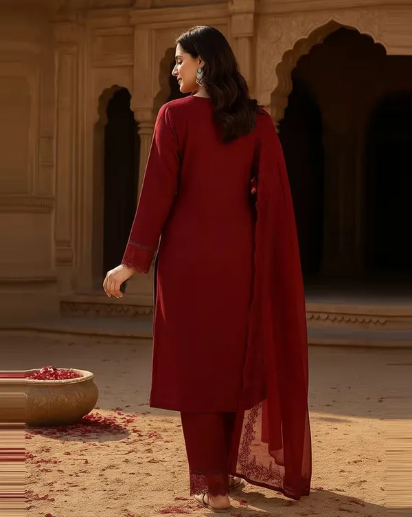 Maroon_Cotton_Embroidered_Kurta_Set_For_Women