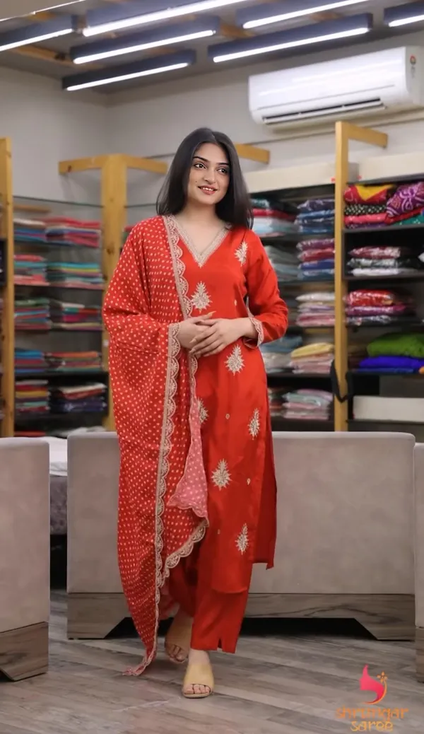 Red_Cotton_Embroidered_Kurta_Set_With_Dupatta_For_Women