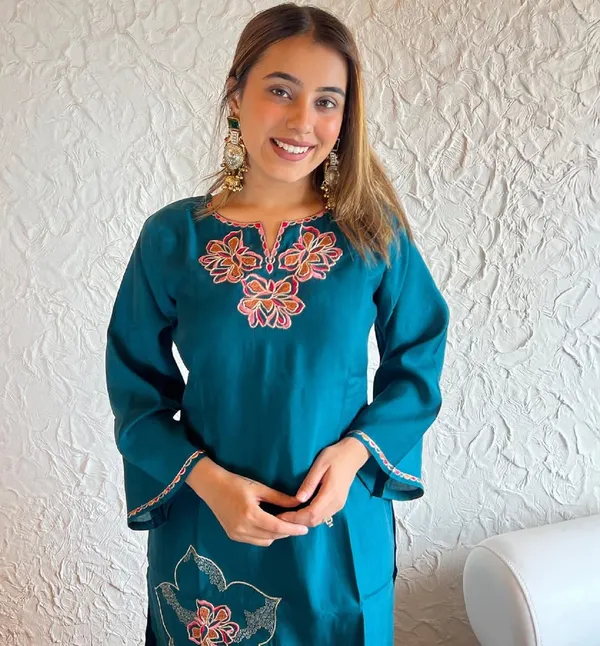 Teal_Blue_Cotton_Embroidered_Kurta_Set_For_Women