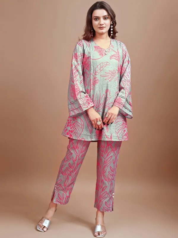 Pink_Green_Cotton_Printed_Kurta_Set_For_Women